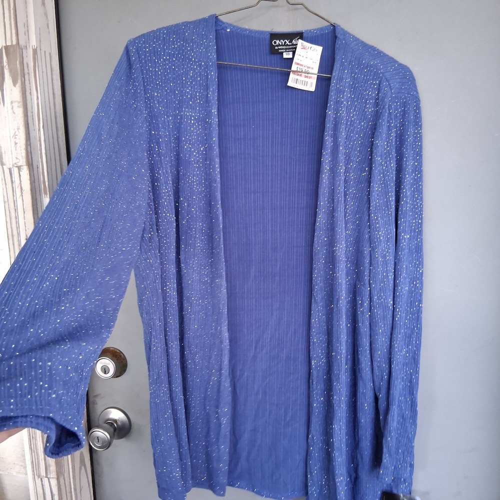 Vtg Y2K NOS NWT New Onyx Nite Blue Glitter Open Front Cardigan 18 Made in USA